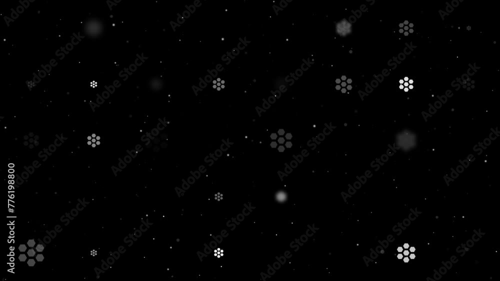 Poster template animation of evenly spaced hive symbols of different sizes and opacity. animation of transp