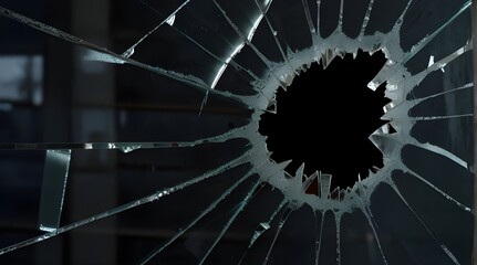 broken glass sphere, Broken Glass Window Black Background. Generated AI