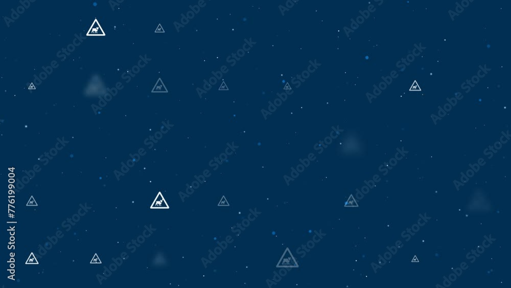 Poster template animation of evenly spaced pets road signs of different sizes and opacity. animation of tra