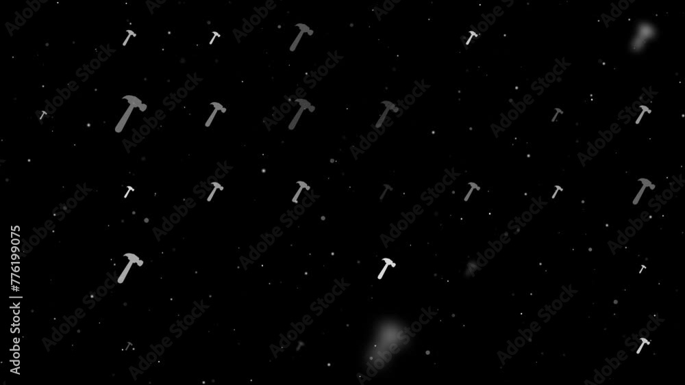 Poster template animation of evenly spaced hammer symbols of different sizes and opacity. animation of tran