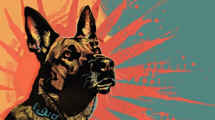 Vector illustration of police dog. Comic book.
