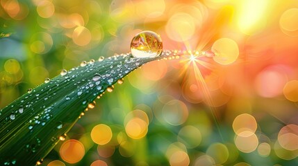 Raindrop Refraction on Grass: A Glistening Prism of Natural Beauty