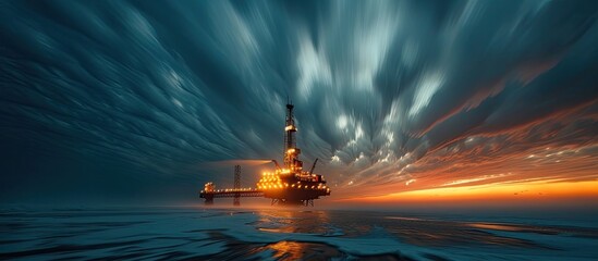 From Day to Night: A Time-Lapse of a Drilling Rig in - obrazy, fototapety, plakaty