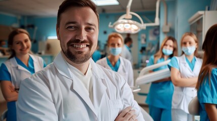 Fototapeta premium Portrait of dentist in dental clinic