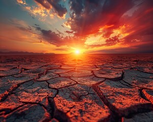 Desert cracked under a scorching sun, symbolizing severe drought, the struggle for life in extreme conditions ,Hyper realistic photography - obrazy, fototapety, plakaty