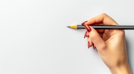 Close-Up of a Hand Holding a Pencil Over White Background Ready to Write