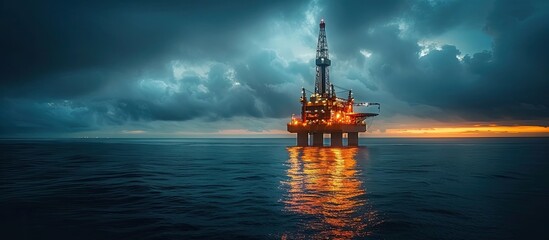 Drilling Rigs Twilight Glow A Testament to Energy Industrys Quiet Power