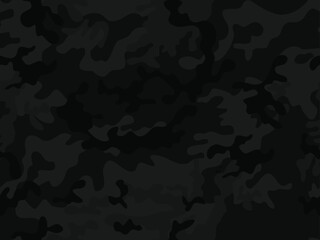 Black vector camouflage background, dark pattern, modern fabric, paper texture.