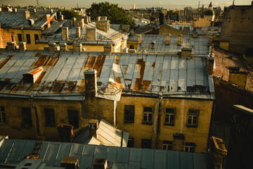 View of the roofs of the city of St. Petersburg, Russia. - 776202283
