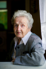 Elderly gray-haired woman portrait. - 776202403