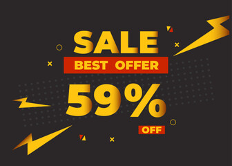 59% off sale best offer. Sale banner with fifty nine percent of discount, coupon or voucher vector illustration. Yellow and red template for campaign or promotion.