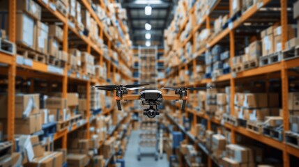 drone taking inventory of warehouse supplies