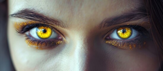 Close up of a woman's striking yellow eyes