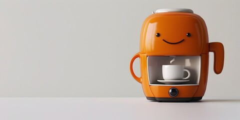 Coffee Machine Character Brews Motivation in Office Workspace on White Background