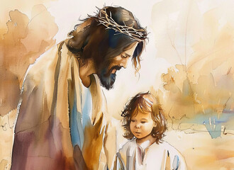  Christ with Child Watercolor Art