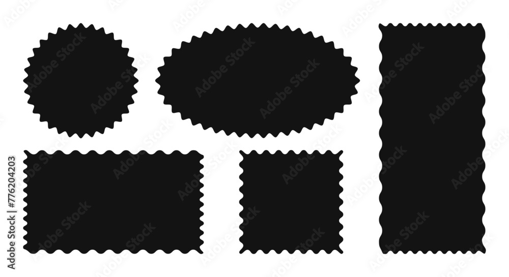 Poster geometric shapes frame with zig zag edge. jagged curved box element. wavy simple stickers or stamps.