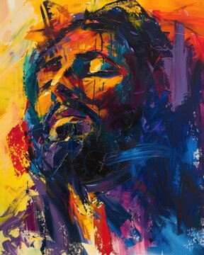 Neo-expressionist portrait of Jesus Christ, with bold, emotional strokes and vivid colors