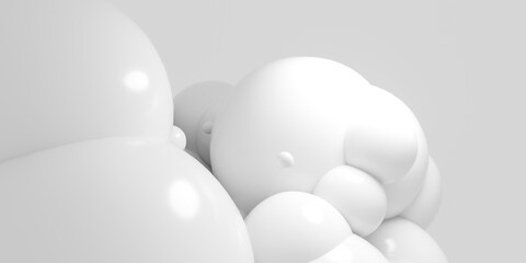 Group of white balloons floating in the air 3d render illustration