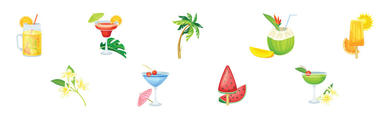 Summer Beach Party Tropical Object and Item Vector Set