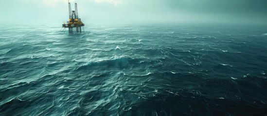 Isolation Exemplified A Drilling Rigs Solitary Reign Over the Vast Ocean - obrazy, fototapety, plakaty