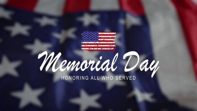 Happy Memorial Day USA Flag Background. Memorial day animation. Remember and Honor banner for memorial day celebration. Motion graphic design. 4k video animation. Animation text happy memorial day.