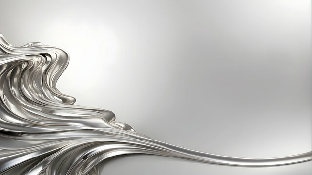 This image showcases a fluid wave of reflective silver liquid metal on a clean white background, connoting modernity and strength