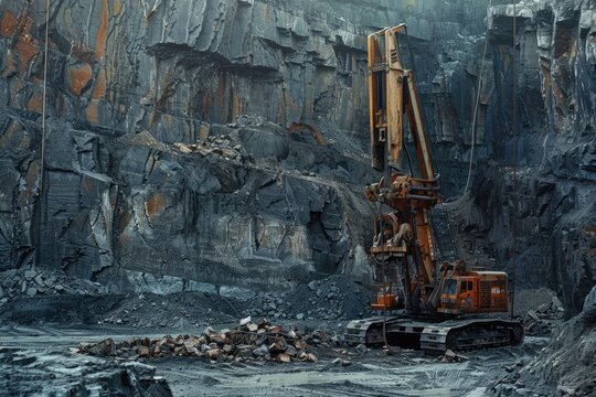 Drilling machine in open cast mining quarry