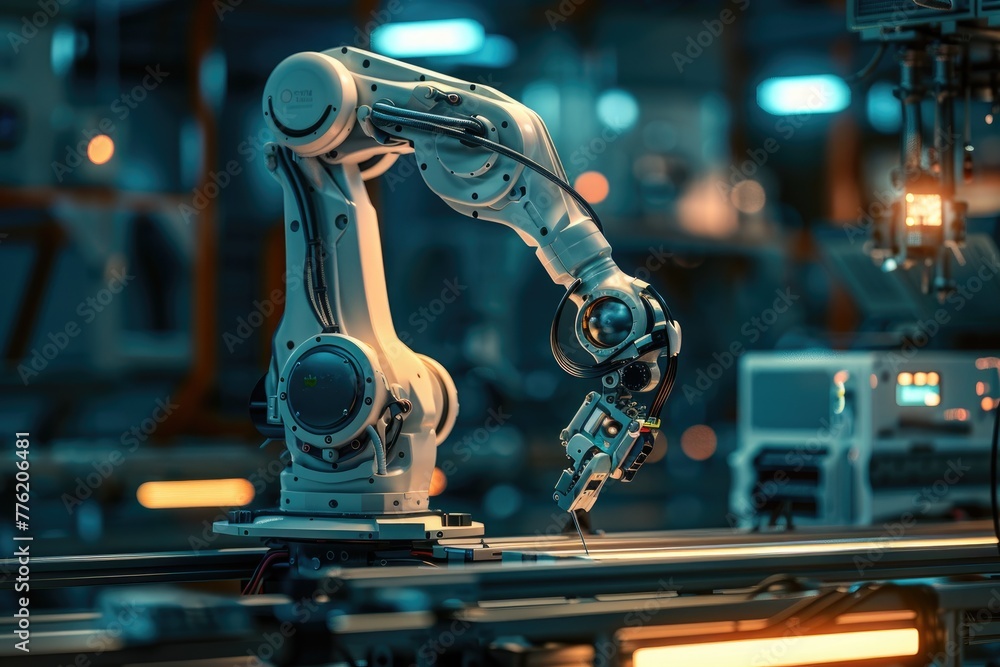Leinwandbilder robotic arm for electronic assembly line. smart modern factory automation using advanced machines.