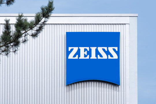modern building featuring with Advertising signboard Carl Zeiss company in Goettingen, production high-quality microscopes, telescopes, optical devices, G&ouml;ttingen, Germany - March 31, 2024