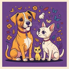 Dog and cat cartoon vector illustration design