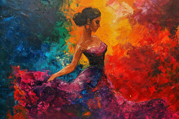 Colorful Abstract Woman Dancing Painting. Expressive Female Dancer in Vibrant Colors Artwork