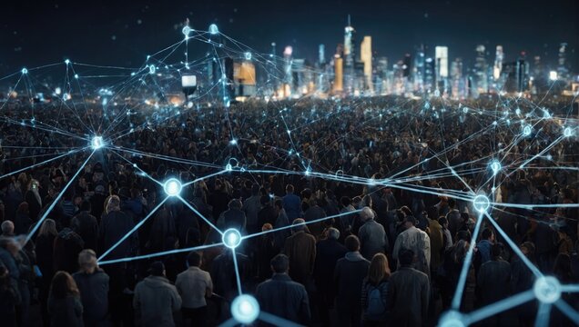 people connected by modern technologies, social networking concept