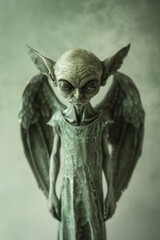 a green alien statue with a green background.