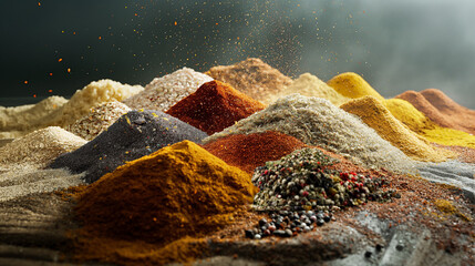 Vibrant Assortment of Exotic Spices for Culinary Use - obrazy, fototapety, plakaty