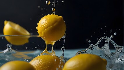 lemon mid-splash in a pool of clear blue water