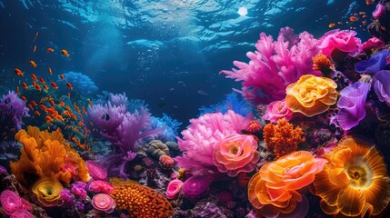 Fototapeta na wymiar Vibrant Hues of Life A Glimpse into the Diverse Coral Reef Ecosystem