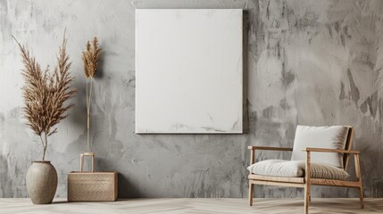 minimalist interior background with armchair and rustic decoration generative ai