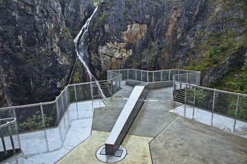 Observation platform over the waterfall Voringfossen in Norway, Europe
