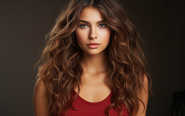 Fototapeta premium Beautiful smiling woman with long wavy hair .