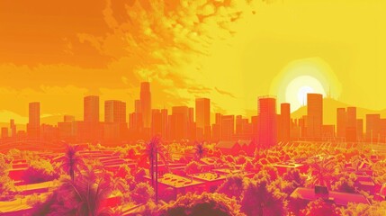 Cartoon animation of a thermal imaging view of a city during a heatwave - obrazy, fototapety, plakaty