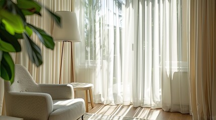 A set of air purifying curtains in a home combining decor with air cleaning technology