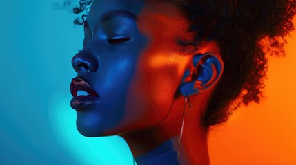A stylized portrait with blue and orange backlighting creating a dramatic effect