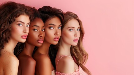 Side close up photo portrait of persons hug and cuddle each other. Make up artist work concept