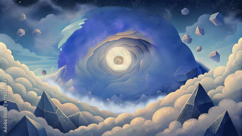 Poster An otherworldly environment of swirling clouds and fragmented shards evoking a sense of the intensity and force of sonic pulses.