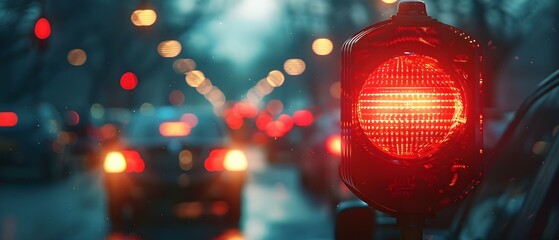 D rendering of a red emergency siren light with blurred traffic background. Concept 3D Rendering, Emergency Siren Light, Blurred Traffic Background - obrazy, fototapety, plakaty