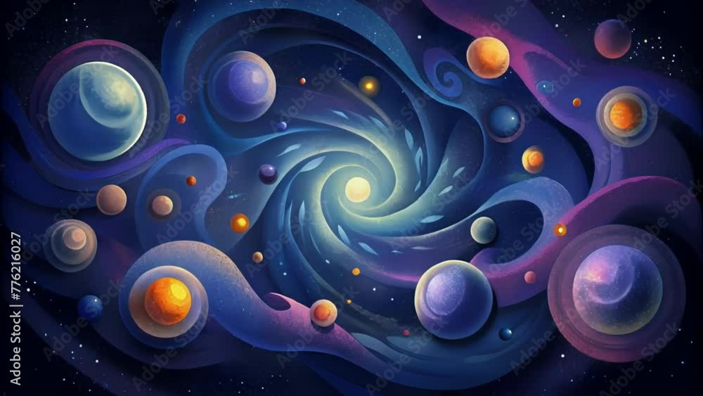 Poster A mesmerizing display of galactic wonders with tangled swirls of cosmic bodies and hints of nebulous clouds.