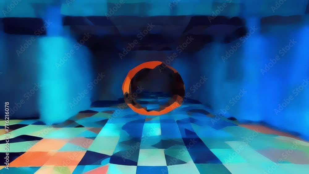 Poster a checkerboard pattern that appears to shift and slide challenging the viewers perception of space.
