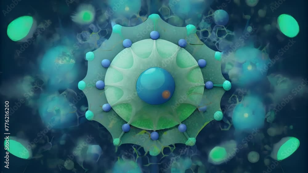 Poster a delicate web of interconnected microorganisms in shades of greens and blues resembling a coral ree