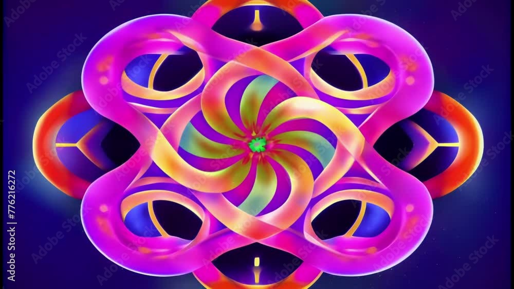 Poster vibrant colors and interlocking forms weave together to create a mindbending illusion.