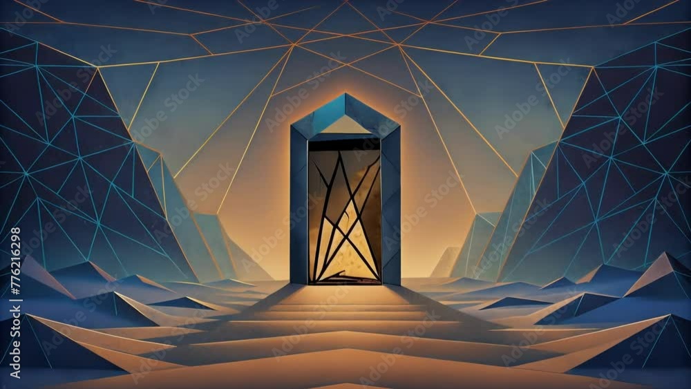 Poster A network of jagged lines intersecting at ae angles forming a doorway to a mysterious and uncharted realm.